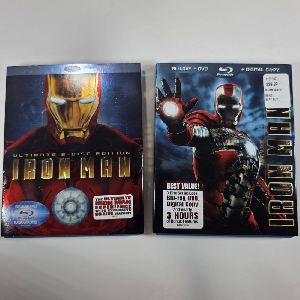Iron Man 1 & 2 Blu-ray Bundle Marvel Studios Ultimate 2-Disc Edition Slipcovers